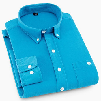 2023 Есен Нова бизнес ежедневна мъжка кадифена риза с дълъг ръкав Мъжка марка Добро качество Сини червени офис ризи Дрехи