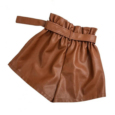 Ženske kratke hlače od jednobojne umjetne kože visokog struka i širokih nogavica, ljetne kratke hlače Ženska odjeća