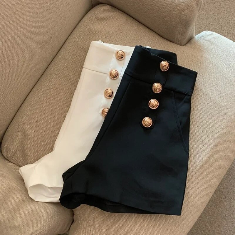 Pantaloni scurti Femininas Costum negru Nou dublu piept cu picior lat Hot Casual Wild Outwear pentru femei Pantalones Cortos De Mujer