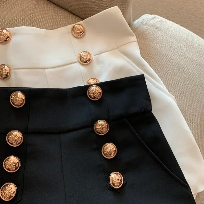 Pantaloni scurti Femininas Costum negru Nou dublu piept cu picior lat Hot Casual Wild Outwear pentru femei Pantalones Cortos De Mujer