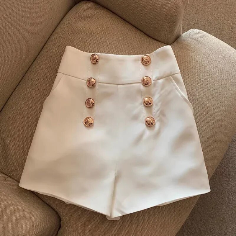 Pantaloni scurti Femininas Costum negru Nou dublu piept cu picior lat Hot Casual Wild Outwear pentru femei Pantalones Cortos De Mujer