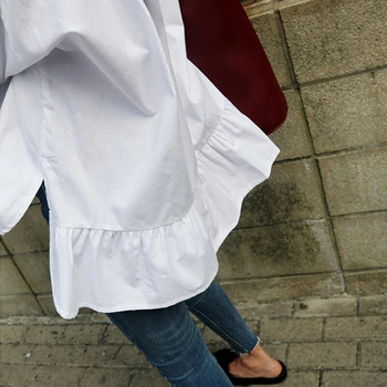 BGTEEVER Γυναικεία βολάν στρίφωμα με γυριστό γιακά Λευκά πουκάμισα Μανσέτες Φαρδιά μπλούζες Γυναικείο πουκάμισο Casual τοπ Blusas 2019