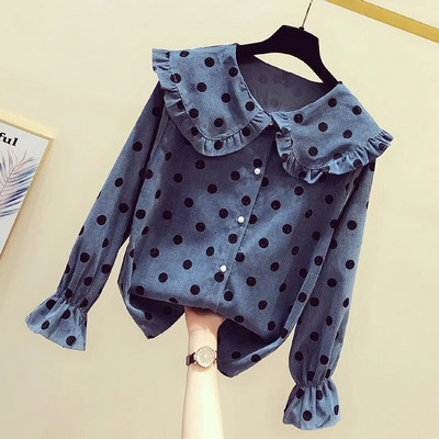 Femei de primăvară Bluză cu volan cu buline Cămăși elegante Cămașă cu mânecă lungă de damă cu nasturi Pulover Topuri casual Femei Plus Size
