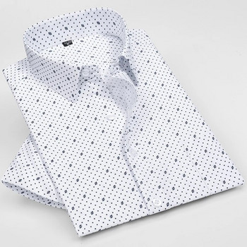 Модни летни печатни ежедневни ризи за мъже, риза с къси ръкави на райета Buiness Thin Solid Office Regular Fit Soft Chemise