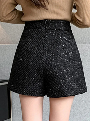SMTHMA Нови есенно-зимни свободни корейски версии, тънки двуредни вълнени шорти с пайети за жени, широки връхни дрехи, ботуши, панталони