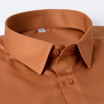 Ανδρικά κλασικά ελαστικά μεταξένια μακρυμάνικα πουκάμισα μονόχρωμα φόρεμα χωρίς τσέπη Standard-fit Επίσημο επαγγελματικό πουκάμισο γραφείου casual
