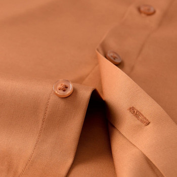 Мъжки класически еластични копринени едноцветни ризи с дълъг ръкав без джоб Стандартна форма за официална бизнес работа Ежедневна офис риза