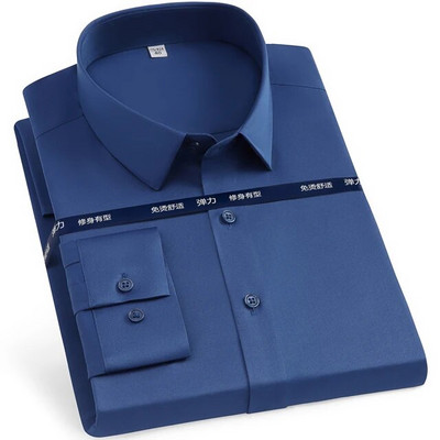 Cămașă pentru bărbați, clasică, elastică, mătăsoasă, cu mânecă lungă, solidă, fără buzunar, cămașă ocazională, formală, de afaceri, de birou