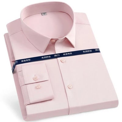 Cămașă pentru bărbați, clasică, elastică, mătăsoasă, cu mânecă lungă, solidă, fără buzunar, cămașă ocazională, formală, de afaceri, de birou