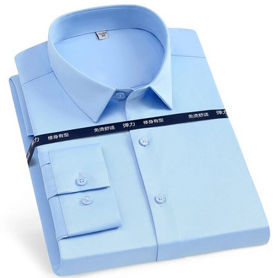 Cămașă pentru bărbați, clasică, elastică, mătăsoasă, cu mânecă lungă, solidă, fără buzunar, cămașă ocazională, formală, de afaceri, de birou