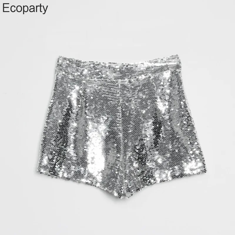 Seksualūs moteriški šortai su blizgučiais Vasariniai šortai su aukštu juosmeniu su užtrauktuku Bodycon šortai Moteriški Skinny Party Club Festival Raves Pole Dance šortai