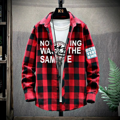 Proljeće i jesen 2023., ležerna, ležerna, ležerna, ležerna, ležerna muška košulja s džepovima na rever, široka karirana dugmad, dugih rukava