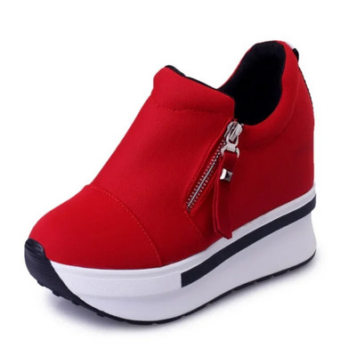 Platform Sneakers 2023 New Women Red Casual Comfortable Hidden Heel Shoe Black Canvas Shoes Wedge Heels Sneaker Tenis De Mujer