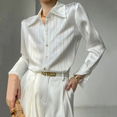 Korėjietiški madingi šifoniniai marškiniai moteriški Elegantiški laisvalaikio moteriški viršutiniai marškiniai ilgomis rankovėmis Laisvi vienaeiliai marškiniai Palaidinės Vienspalviai Q5565