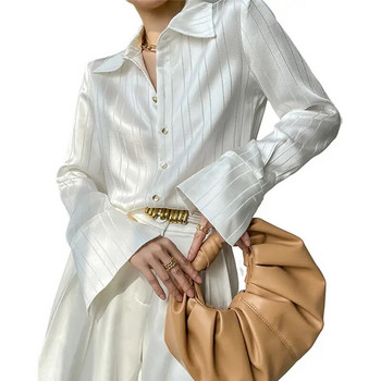 Корейска модна шифонена риза Дамски елегантни ежедневни дамски топове с дълъг ръкав Свободни едноредни ризи Блузи Едноцветни Q5565