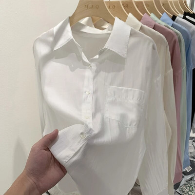 Aotvotee Bluza dugih rukava Ženska nova moda 2023., proljetna ležerna ženska košulja s jednim kopčanjem, šik široki ovratnik s otvorenim ovratnikom