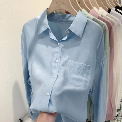 Aotvotee Bluza dugih rukava Ženska nova moda 2023., proljetna ležerna ženska košulja s jednim kopčanjem, šik široki ovratnik s otvorenim ovratnikom