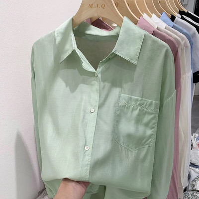 Aotvotee Bluza dugih rukava Ženska nova moda 2023., proljetna ležerna ženska košulja s jednim kopčanjem, šik široki ovratnik s otvorenim ovratnikom