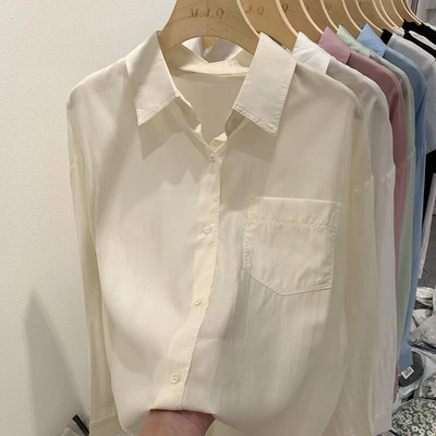 Aotvotee Bluza dugih rukava Ženska nova moda 2023., proljetna ležerna ženska košulja s jednim kopčanjem, šik široki ovratnik s otvorenim ovratnikom