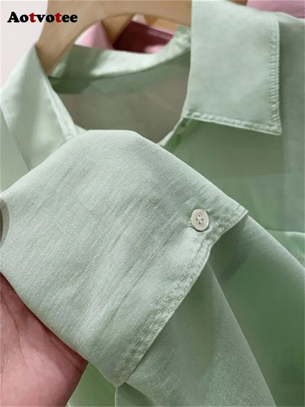 Aotvotee Bluza dugih rukava Ženska nova moda 2023., proljetna ležerna ženska košulja s jednim kopčanjem, šik široki ovratnik s otvorenim ovratnikom
