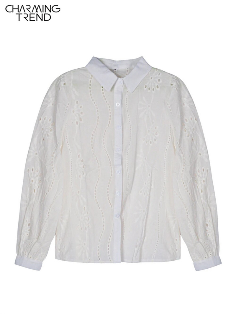 Charmingtrend bluza Ženska izdubljena košulja dugih rukava Ženska modna elegantna majica s vezom Ženska ležerna uredska damska bluza