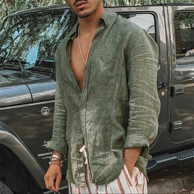 Cămăși casual pentru bărbați, din bumbac, din 2023, cu guler în picioare, pentru bărbați, de culoare solidă, cu mâneci lungi, Topuri largi, primăvară, toamnă, cămăși frumoși pentru bărbați