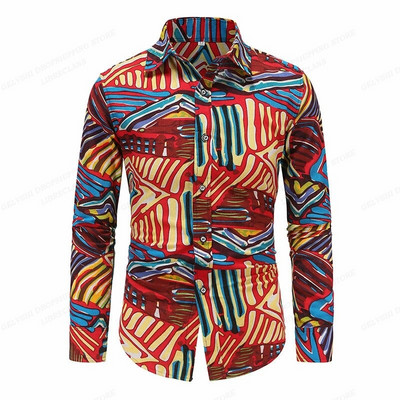 Muška košulja prevelika Društvena Vintage ležerna moda Harajuku Luksuzna odjeća za odmor Dugi rukavi Cvjetni etnički običaji Camisa