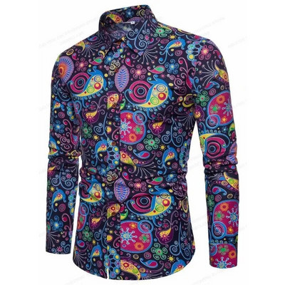 Muška košulja prevelika Društvena Vintage ležerna moda Harajuku Luksuzna odjeća za odmor Dugi rukavi Cvjetni etnički običaji Camisa