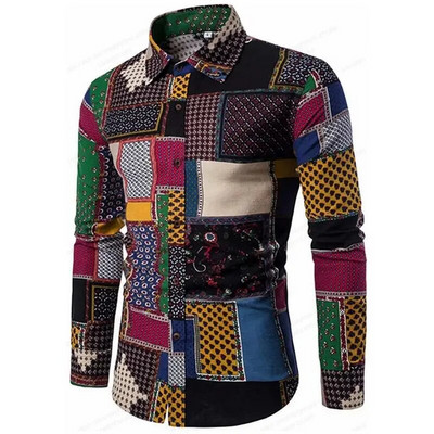 Muška košulja prevelika Društvena Vintage ležerna moda Harajuku Luksuzna odjeća za odmor Dugi rukavi Cvjetni etnički običaji Camisa