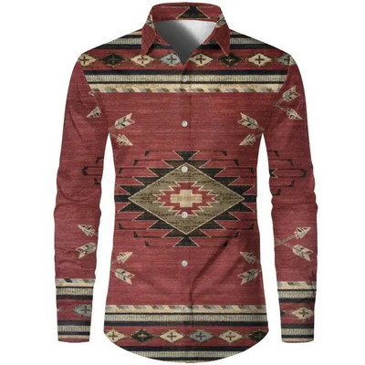 Muška košulja prevelika Društvena Vintage ležerna moda Harajuku Luksuzna odjeća za odmor Dugi rukavi Cvjetni etnički običaji Camisa