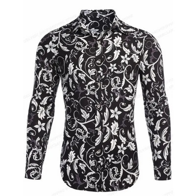 Muška košulja prevelika Društvena Vintage ležerna moda Harajuku Luksuzna odjeća za odmor Dugi rukavi Cvjetni etnički običaji Camisa