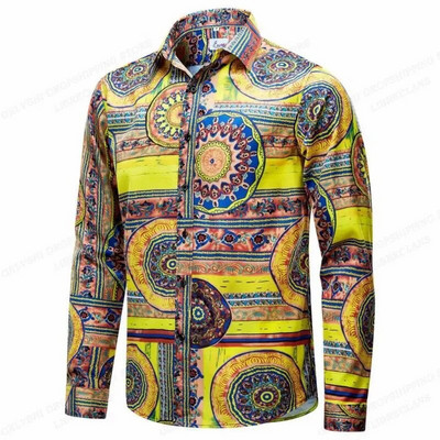 Muška košulja prevelika Društvena Vintage ležerna moda Harajuku Luksuzna odjeća za odmor Dugi rukavi Cvjetni etnički običaji Camisa