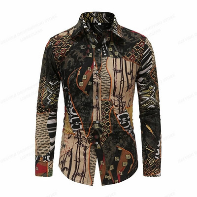 Muška košulja prevelika Društvena Vintage ležerna moda Harajuku Luksuzna odjeća za odmor Dugi rukavi Cvjetni etnički običaji Camisa