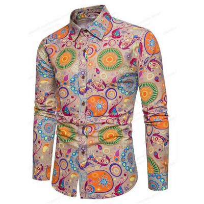 Muška košulja prevelika Društvena Vintage ležerna moda Harajuku Luksuzna odjeća za odmor Dugi rukavi Cvjetni etnički običaji Camisa