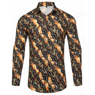 Muška košulja prevelika Društvena Vintage ležerna moda Harajuku Luksuzna odjeća za odmor Dugi rukavi Cvjetni etnički običaji Camisa