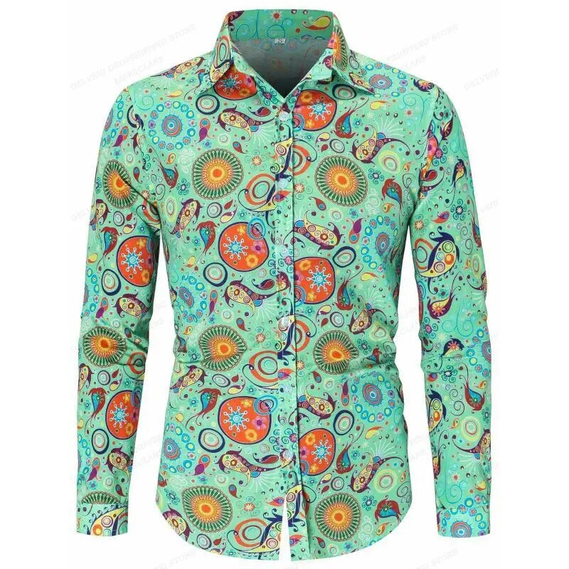 Muška košulja prevelika Društvena Vintage ležerna moda Harajuku Luksuzna odjeća za odmor Dugi rukavi Cvjetni etnički običaji Camisa