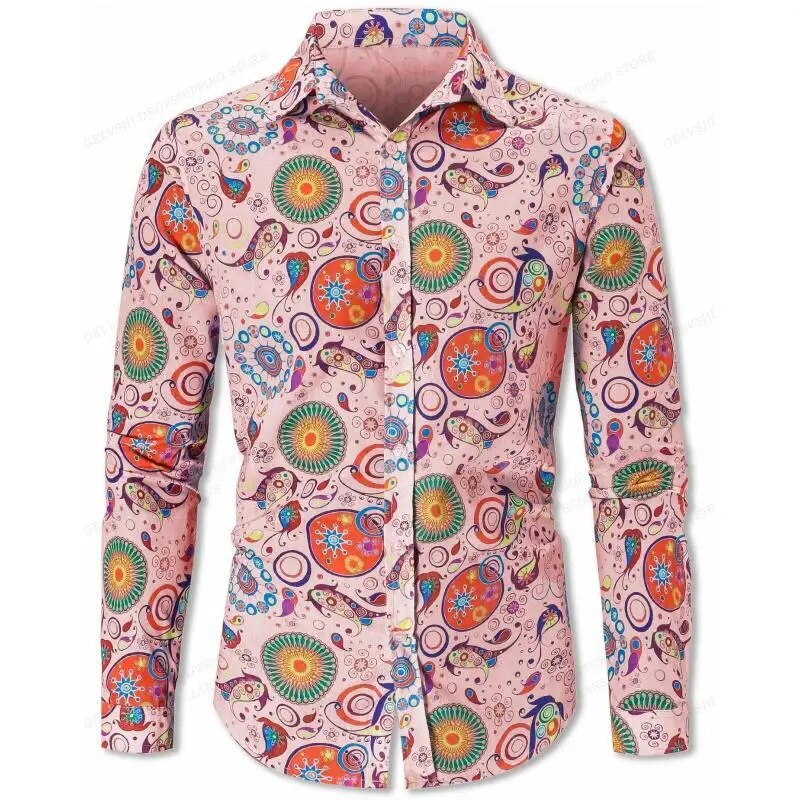 Muška košulja prevelika Društvena Vintage ležerna moda Harajuku Luksuzna odjeća za odmor Dugi rukavi Cvjetni etnički običaji Camisa