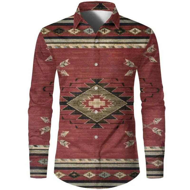 Muška košulja prevelika Društvena Vintage ležerna moda Harajuku Luksuzna odjeća za odmor Dugi rukavi Cvjetni etnički običaji Camisa