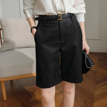 Γυναικείο καλοκαιρινό σορτς ψηλόμεσο ίσιο παντελόνι με ζώνη γραφείου Χακί λευκό μαύρο casual κοντό παντελόνι Γυναικεία μόδα