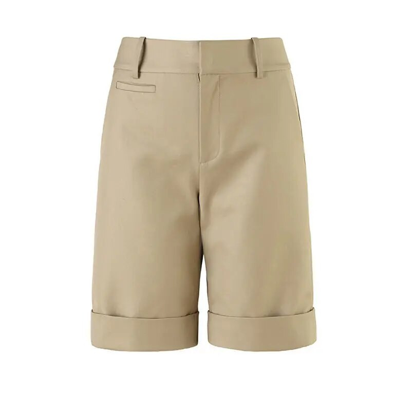 Női nyári rövidnadrág, magas derékú, térdig érő egyenes nadrág övvel Office Khaki fehér fekete alkalmi rövid nadrág női divat
