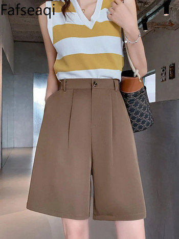 Ροζ κοστούμι Γυναικείο Σορτς Καλοκαίρι 2024 Ψηλόμεση Φαρδύ καθημερινό παντελόνι Κορεατικής Βερμούδας Λευκό σορτς γραφείου Φούστα Y2k Culottes Baggy