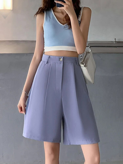 Rožiniai kostiumo šortai Moterų 2024 m. vasara aukštu juosmeniu laisvos laisvalaikio kelnės Korėjos Bermudų baltos spalvos biuro šortai Sijonas Y2k Culottes Baggy