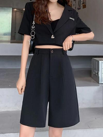 Rožiniai kostiumo šortai Moterų 2024 m. vasara aukštu juosmeniu laisvos laisvalaikio kelnės Korėjos Bermudų baltos spalvos biuro šortai Sijonas Y2k Culottes Baggy