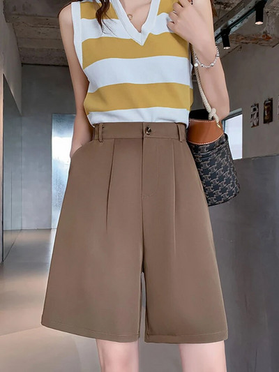 Rožiniai kostiumo šortai Moterų 2024 m. vasara aukštu juosmeniu laisvos laisvalaikio kelnės Korėjos Bermudų baltos spalvos biuro šortai Sijonas Y2k Culottes Baggy