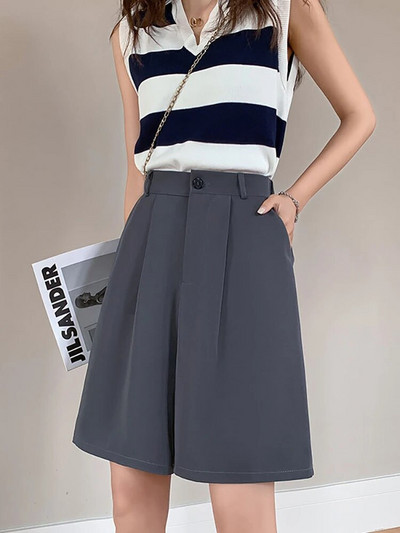 Rožiniai kostiumo šortai Moterų 2024 m. vasara aukštu juosmeniu laisvos laisvalaikio kelnės Korėjos Bermudų baltos spalvos biuro šortai Sijonas Y2k Culottes Baggy