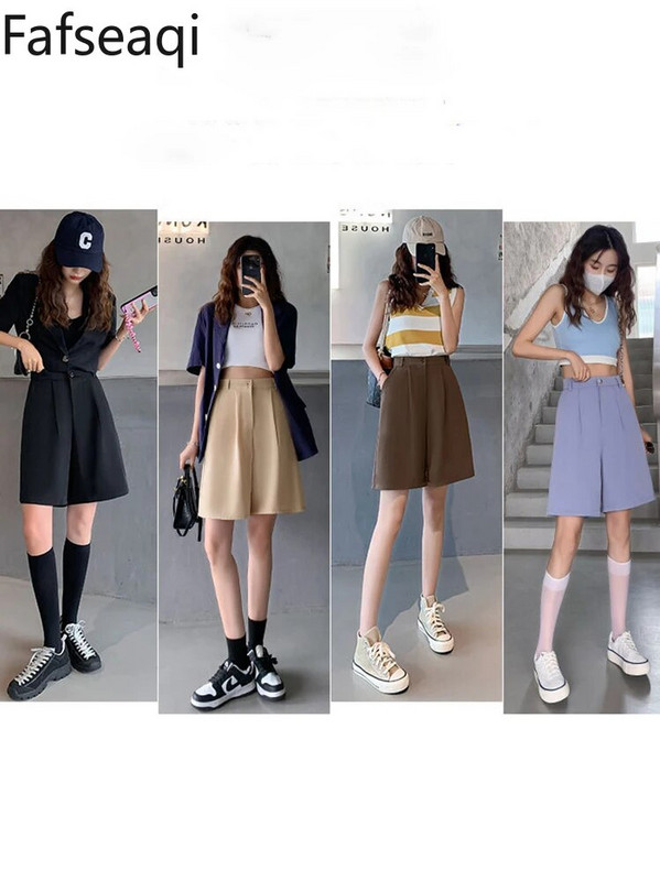 Rožiniai kostiumo šortai Moterų 2024 m. vasara aukštu juosmeniu laisvos laisvalaikio kelnės Korėjos Bermudų baltos spalvos biuro šortai Sijonas Y2k Culottes Baggy