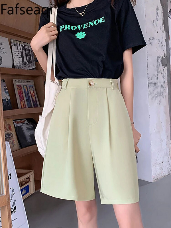 Rožiniai kostiumo šortai Moterų 2024 m. vasara aukštu juosmeniu laisvos laisvalaikio kelnės Korėjos Bermudų baltos spalvos biuro šortai Sijonas Y2k Culottes Baggy