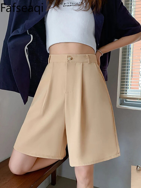 Rožiniai kostiumo šortai Moterų 2024 m. vasara aukštu juosmeniu laisvos laisvalaikio kelnės Korėjos Bermudų baltos spalvos biuro šortai Sijonas Y2k Culottes Baggy