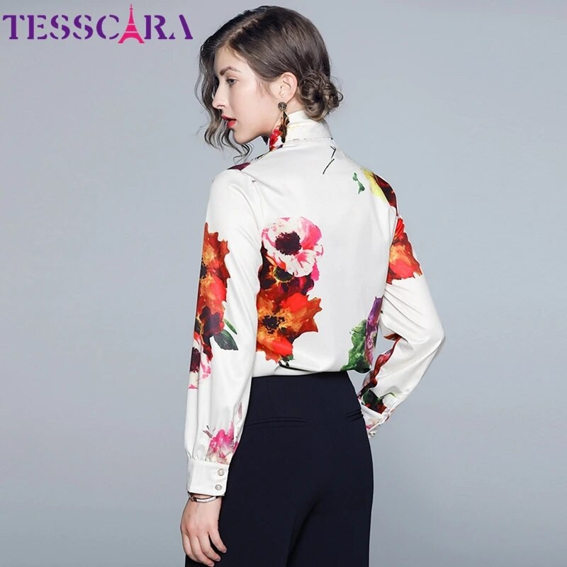 TESSCARA Ženska proljetna elegantna bluza s cvjetnim printom Košulja Ženska modna mašna Dizajnerska uredska majica za zabavu Top Ženske majice Bluze