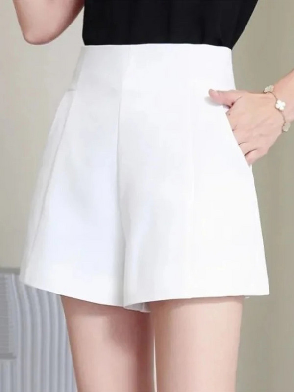 Kostiumo šortai Moteriški šortai aukštu juosmeniu A formos šortai pavasario vasara laisvalaikio laisvi plačios kojos šifoniniai šortai moteriški juodi balti